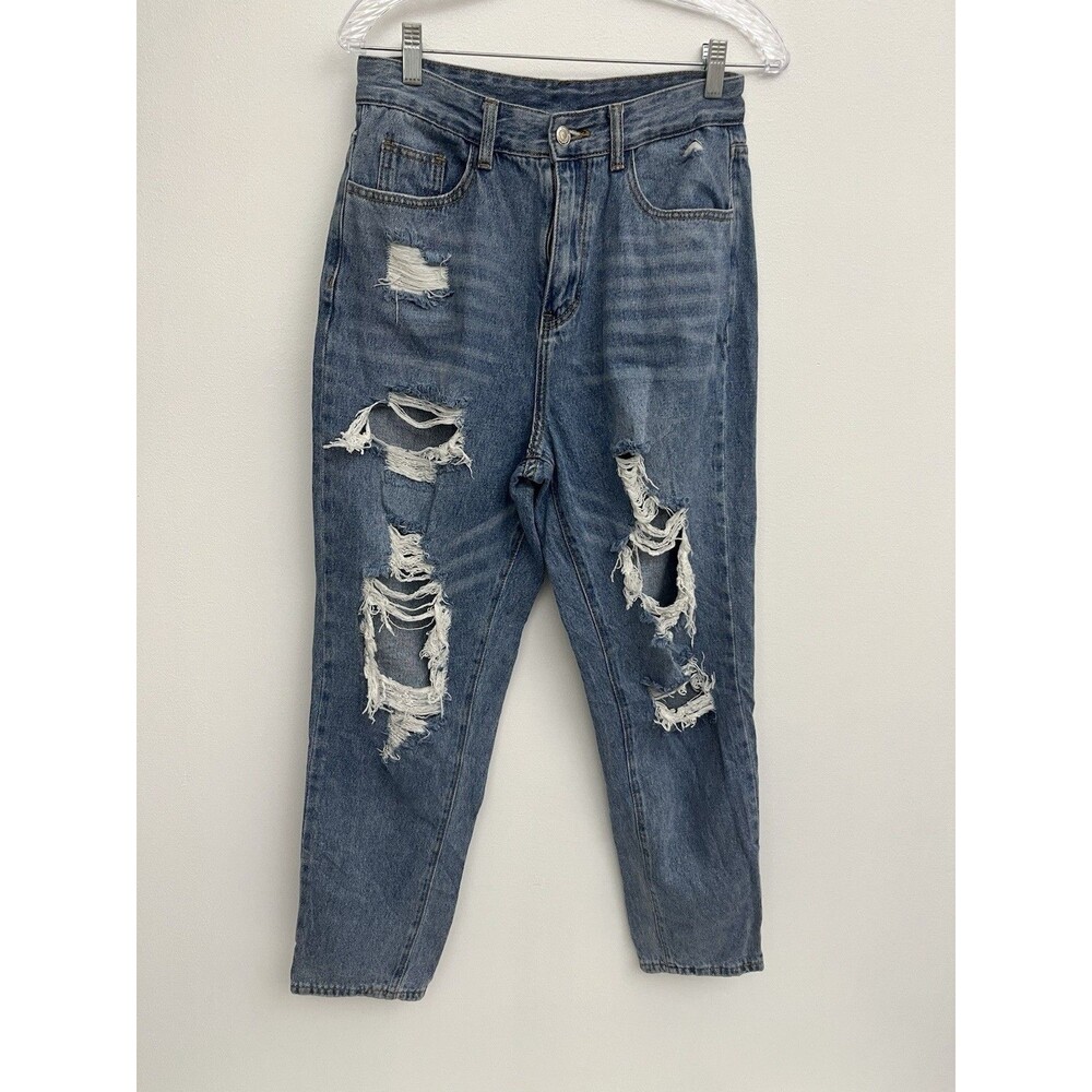 SHEIN Women’s High Rise Ripped Jeans Size M (6)  Straight Leg Distressed Denim